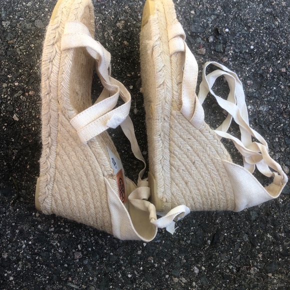 Tory Burch White ankle wrap wedge espadrilles Size 10.5 - Picture 7 of 11